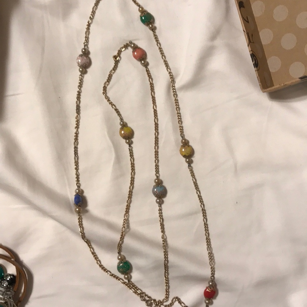 Antique long necklace with glass beads